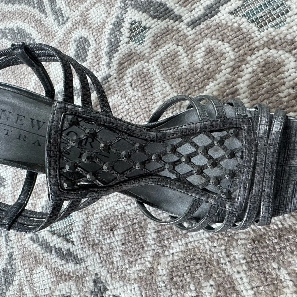 New York Transit Charcoal Strappy Heels Size 7.5